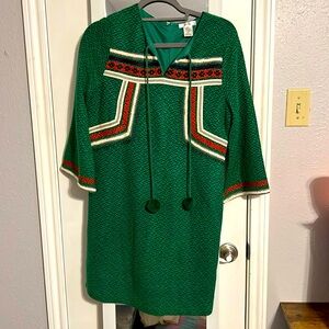 NWT Esley knee length green dress with Pom Pom detail